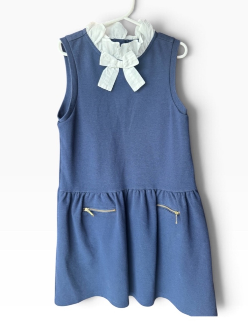 Janie and Jack Girls' Blue Sleeveless Dress Size 8 White Ruffle Collar